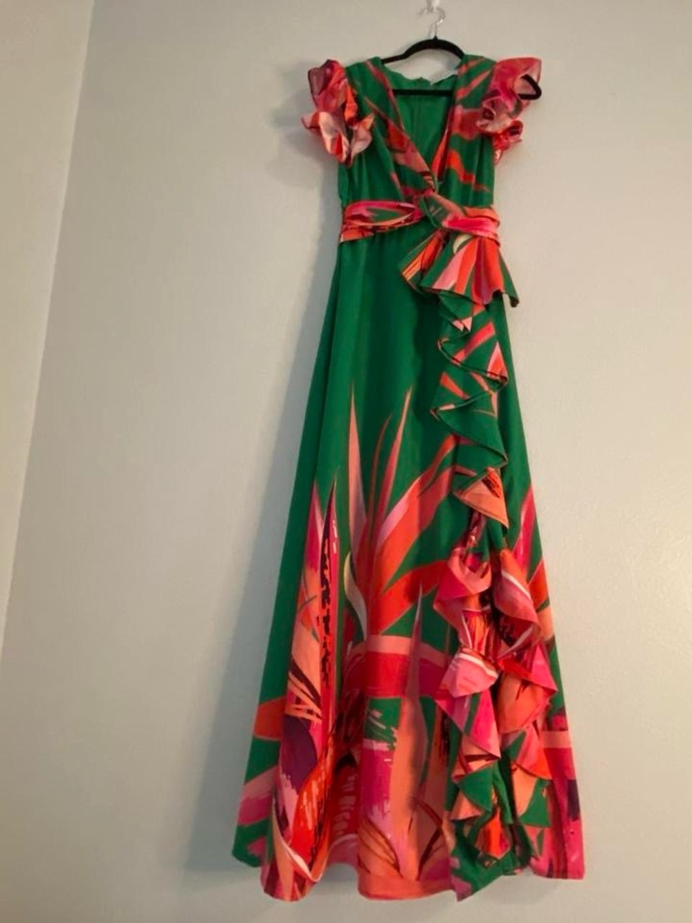 Green Floral Tie-Waist Ruffle Maxi Dress - Picture 4 of 8